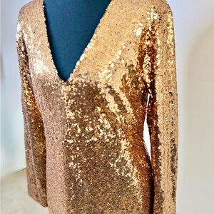 Gold Sequin Long Sleeve Bodycon Mini Dress NWT | Party Dress XL